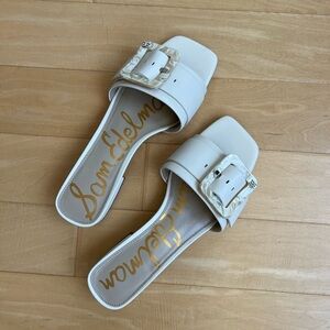 Sam Edelman Cream Buckle Slide Sandals